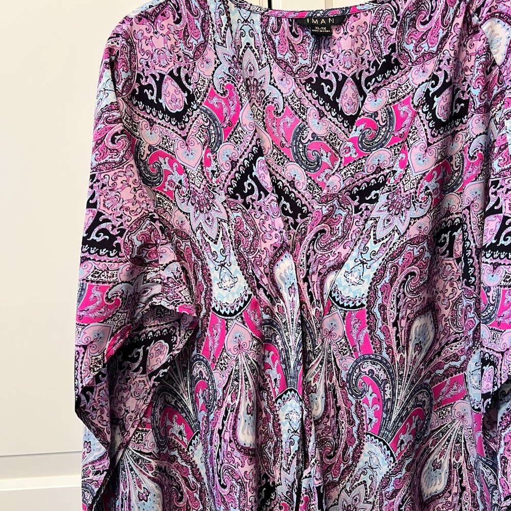 IMAN GLOBAL CHIC Luxury Resort Navy & Pink Paisley-Print Kimono (Plus‎ 1X) - Picture 7 of 11